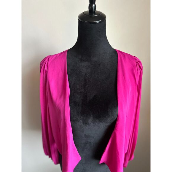 EXPRESS Hot Pink Open Front Pleated Balloon Sleeve Cropped Bolero Jacket Size XS - Picture 4 of 8
